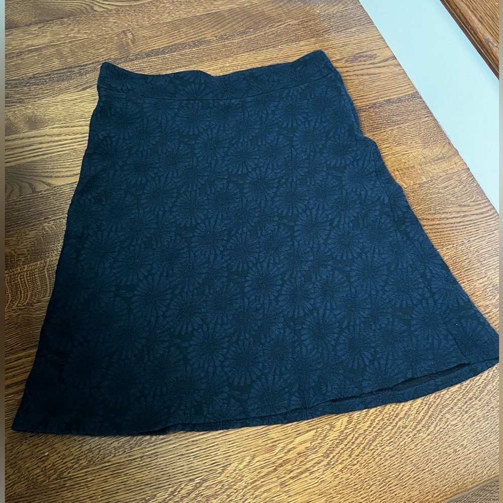 ANTOINE & LILI A Line Floral Navy Blue Skirt Stretch Comfy Feminine Coquette 2